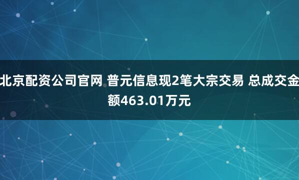 北京配资公司官网 普元信息现2笔大宗交易 总成交金额463.01万元